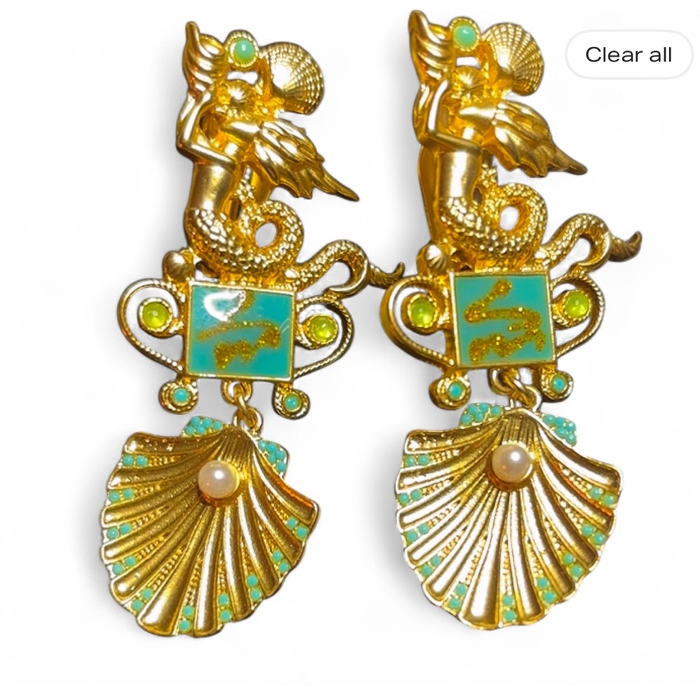 Oumala Signed Gold and Green Mermaid Earrings